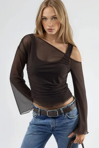 Asymmetrisches Kragen Anpassungsfähiges Crop Top