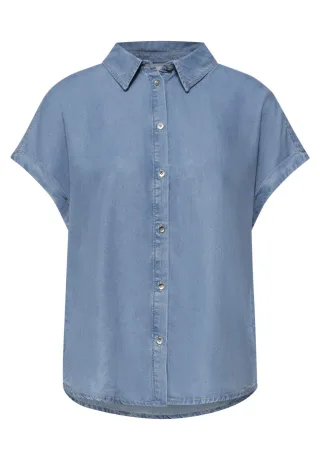 Street One - Kurzarm-Hemdbluse in lockerer Passform blau - Gr. - 38