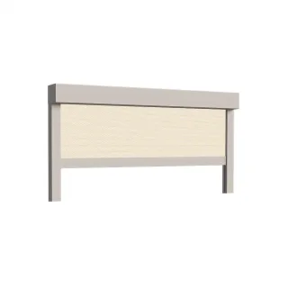 Außenrollo Cremeweiß 120 cm breit, Eckiger Kasten, Tuch Beige, Antrieb Basic Stromseite rechts, individuell konfigurieren