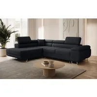 thematys Ecksofa ASTON mit Schlaffunktion & Bettkasten – Cordstoff TILIA, - mit 3 verstellbaren Kopfstützen, – L-Form 273×203 cm – Schlafsofa mit Auszug