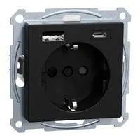 Steckdose mit Schutzkontakt und USB Ladegerät Typ MEG2367-0403, System M schwarz (matt), Retail
