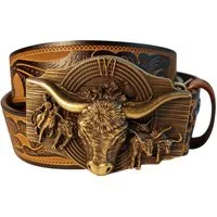 Ware aus aller Welt Ledergürtel Wild West Wechselgürtel Western Gürtel mit Longhorn Gürtelschnalle