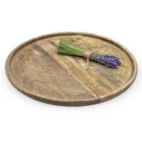 Spetebo Tablett Stilvolles Deko Tablett, Mangoholz, (natur, 1-tlg., Ø 30 cm), Landhaus Holz Kerzenteller mit Rand