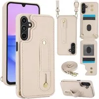 Wigento Handyhülle Fliphülle für Samsung Galaxy S26 Kartenfach Umhängeband Weiß 6,3 Zoll, Kartenfächer, Handband, Umhängeband