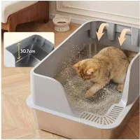 HOMALL Katzentoilette XXL Große katzenklo edelstahl,Hochrand anti-Spritzen,60 x 40 cm, Offen, geräumig, leicht zu reinigen