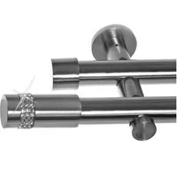 BASIT Gardinenstange Edelstahloptik 20mm mit Wandträgern 120 cm E38, Ø 20 mm, 2-läufig, verschraubt, Metall, H41 120 cm E38 Zylinder mit Kristall