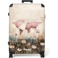 NoBoringSuitcases.com© Hartschalen-Trolley Weltkarte - Rosa - Blumen 77 cm - 98 L, 8 Rollen, Koffer Groß für 30kg, Trolley, Rollkoffer, Reisekoffer
