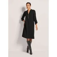MADELEINE Maxikleid Shirtkleid mit Rundhals mit V-Schlitz Blusenkleid mit integrierten Taschen und krempelbaren langen Ärmeln