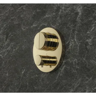 Herzbach Living PUSH round Fertigmontageset 30.803050.1.03 Unterputz-Thermostat für 2 Verbraucher, PVD gold