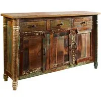 Massivmoebel24 Sideboard FABLE (Massivholz), Sideboard Altholz 140x42x88 mehrfarbig lackiert FABLE #04