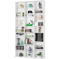 Homfa CD-Regal, DVD Ständer Bücherregal mit 27 Fächern höhenverstellbar weiß