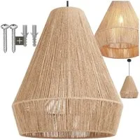 tectake Deckenleuchten Pendelleuchte im Boho-Stil aus natürlicher Jutefaser, 40,5 x 47 cm, Wickeltechnik, 40 W, Stahlgestell, inkl. Montagematerial