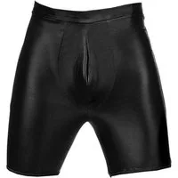 Lau-Fashion Boxershorts Enge Leder Shorts Herren kurze Hose Popo Offen Dessous L/XL