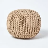 Homescapes Pouf Runder Strickpouf 100% Baumwolle, cremeweiß