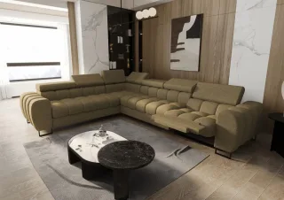 Ecksofa Schlafsofa BASTIEN RELAX in Stoff Aragon Olivgrün Ottomane Links