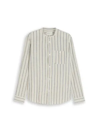 Denim Tom Tailor - Basic Fit Hemd mit Stehkragen greyish white stripe - Gr. - S