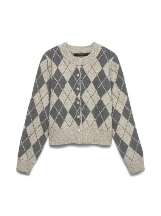 VERO MODA - VMHALO LS O-NECK ARGYLE CARDIGAN BOO Birch - Gr. - S