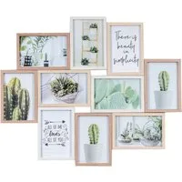 Levandeo® Bilderrahmen Collage, Bilderrahmen Holz 55x47cm Eiche Braun Weiß 10 Fotos 10x15 Glas