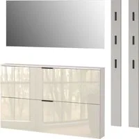 GERMANIA Garderoben-Set Valega, (4-St), Schuhschrank mit Glasfronten, Spiegel und zwei Garderobenpaneelen