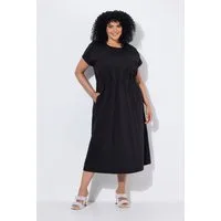 Ulla Popken Midikleid Midikleid Zierfalten tailliert Rundhals Halbarm
