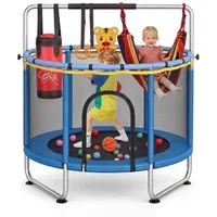 kehot Kindertrampolin Kinder Trampolin mit Sicherheitsnetz,Turnstange, Innen-/Außenbereich, Ø 140 cm, mit 10 kleine Bälle,2 Hängeringe,1 Basketballset,Schaukel,Sandsack