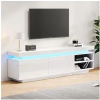 STILVORA Lowboard mit LED-Beleuchtung,TV-Schrank TV-Regal Hochglanz mit offene Regale (TV-Schrank Fernsehtisch,TV-Board,TV-Ständer, = TV-Kommode, 1 St., 2 Türen, 2 offene Fächer), geeignet für 75-Zoll-TVs