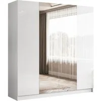 Lookway Kleiderschrank AUREL 4D in Weiß hochglanz Drehtürenschrank mit Spiegel
