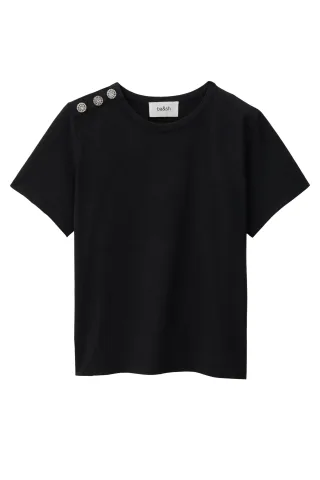 ba&sh - T-Shirt mit Schmuckknöpfen an der Schulter schwarz - Gr. - 1