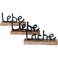 Levandeo® Deko-Schriftzug, 3er Set Schriftzug Lebe Lache Liebe L22cm Metall Schwarz Mango Holz
