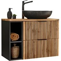 einfachgutemoebel Waschtisch-Set Bad Waschplatz Tribune 80cm, Regalfach, Schwarz - Wotan-Eiche, (Badmöbel Set, 1-St., Waschtisch Unterschrank)