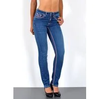 ESRA Straight-Jeans Damen Straight Jeans mit Kontrastnähten Hoch Bund bis Übergröße J755 High Waist Straight Jeans Damen mit dicker Naht Stretch Jeans Regular