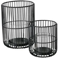 BOLTZE Windlicht Kerzenhalter Cindy 2er Set Metall schwarz, skandinavisch, mit Glaseinsatz, stimmungsvolles Licht
