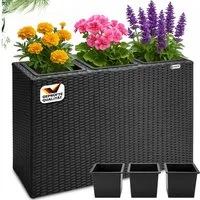 Casaria Pflanzkübel, 3 Innentöpfe Herausnehmbar Polyrattan 83x30,5x60cm Blumentopf Schwarz