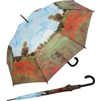 HAPPY RAIN Stockregenschirm großer Regenschirm mit Künstlermotiv für Damen, Motiv Monet Mohnblumenfeld