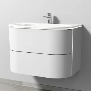 Sanipa 4balance Glas-Set mit 2 Auszügen und LED-Beleuchtung, Weiß-Matt, DL21201 DL21201