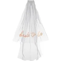 partydeco Kostüm, Schleier mit Kamm Bride to Be Aufschrift 63cm Weiß / Rosegold
