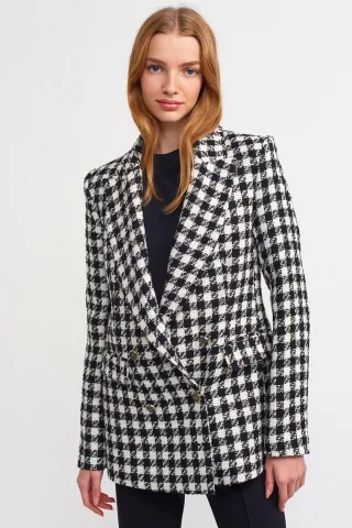 Kariertes Tweed Langblazer-Jackett