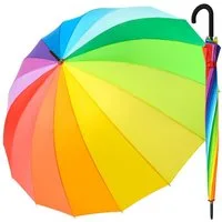 iX-brella Stockregenschirm Leichter Regenbogen Fiberglas XXL-Schirm 16-teilig, farbenfroh