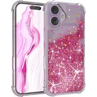 EAZY CASE Handyhülle Liquid Glittery Case für Apple iPhone 17 6,3 Zoll, Glitzerhülle Shiny Slimcover stoßfest Durchsichtig Bumper Case Pink