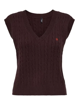 ONLY - ONLKATIA SL CABLE V-NECK VEST KNT Decadent Chocolate - Gr. - M