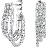 Schöner-SD Paar Ohrhänger Tennis Ohrringe 3-reihig Hänger 925 Silber Rhodium Zirkonia Kristall, Silberohrringe für Damen
