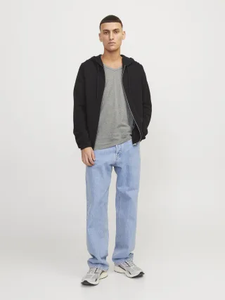 JACK&JONES - JJEBASIC V-NECK TEE S/S NOOS Light Grey Melange - Gr. - L