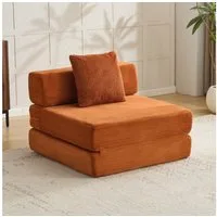 Leawin Sofa Sofas Wohnzimmer, Sessel mit Schlaffunktion aus Cord faltbar, 1-Sitzer Schlafsessel, platzsparend, bequem und ohne Montage