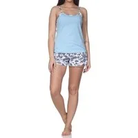 Normann Pyjama Ärmelloser Damen Spaghetti Träger Shorty Pyjama in floralem Print