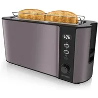 Arendo Toaster Edelstahl, Langschlitz, Display mit Restzeitanzeige, Brötchenaufsatz, 1 langer Schlitz, für 2 Scheiben, 1000 W, Defrost Funktion, Wärmeisolierendes Gehäuse, Krümelschublade