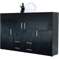 Vladon Highboard Nora (Anrichte mit 2 Schubladen und 4 Türen, mit insgesamt 8 Fächer dahinter), Anthrazit matt/Schwarz Hochglanz (166,5 x 106,5 x 35 cm)