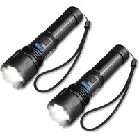LQWELL LED Taschenlampe LED USB C Aufladbar, Extrem Helle Zoombares Taktische Taschenlampen (2-St., mit 5 Lichtmodi Einstellbare Helligkeit, Wasserdichte Flashlight), für Camping, Wandern, Outdoor, Notfäll