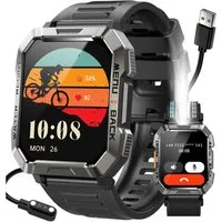 IOWODO MILITÄR SMARTWATCH HERREN W60 – 30 TAGE AKKU, LED-TASCHENLAMPE,KOMPASS Smartwatch Packung, mit atmungsaktivem, gewebtem Riemen geliefert, 2,01" Fitness Uhr,900 mAh,Bluetooth Anrufe,Ideal für Outdoor&Handwerk