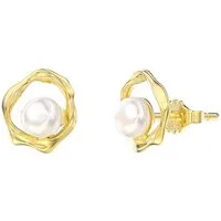 Runde Perlé Perlenohrringe Perle im Kreis, handgefertigte Ohrstecker, Süßwasserperlen, 925er Silber, 14K Gold