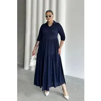 Stil Diva Midikleid Langes Kleid in Übergröße mit V-Ausschnitt, kurzen Ärmeln und elastisc